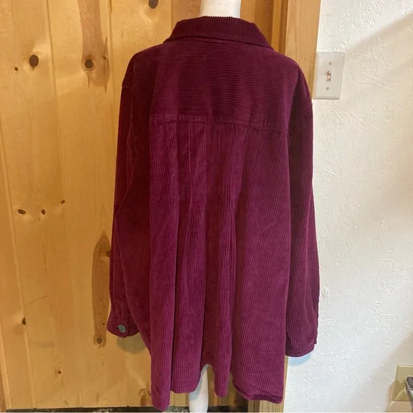 Woman Within Burgundy Corduroy Cotton 3X Swing Coat Jacket Lagenlook pockets - Picture 3 of 8